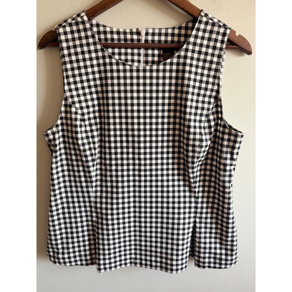 Ann Taylor Black White Gingham Sleeveless Shell Blouse Top Size 12
